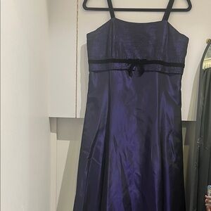 Jessica McClintock Strapless Dress in Deep Purple with velvet Trim